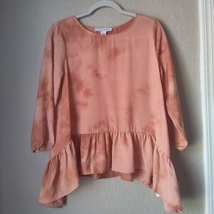 Madison Grey Women's Ruffle Hem 3/4 Sleeves Top Rayon Blouse Size S